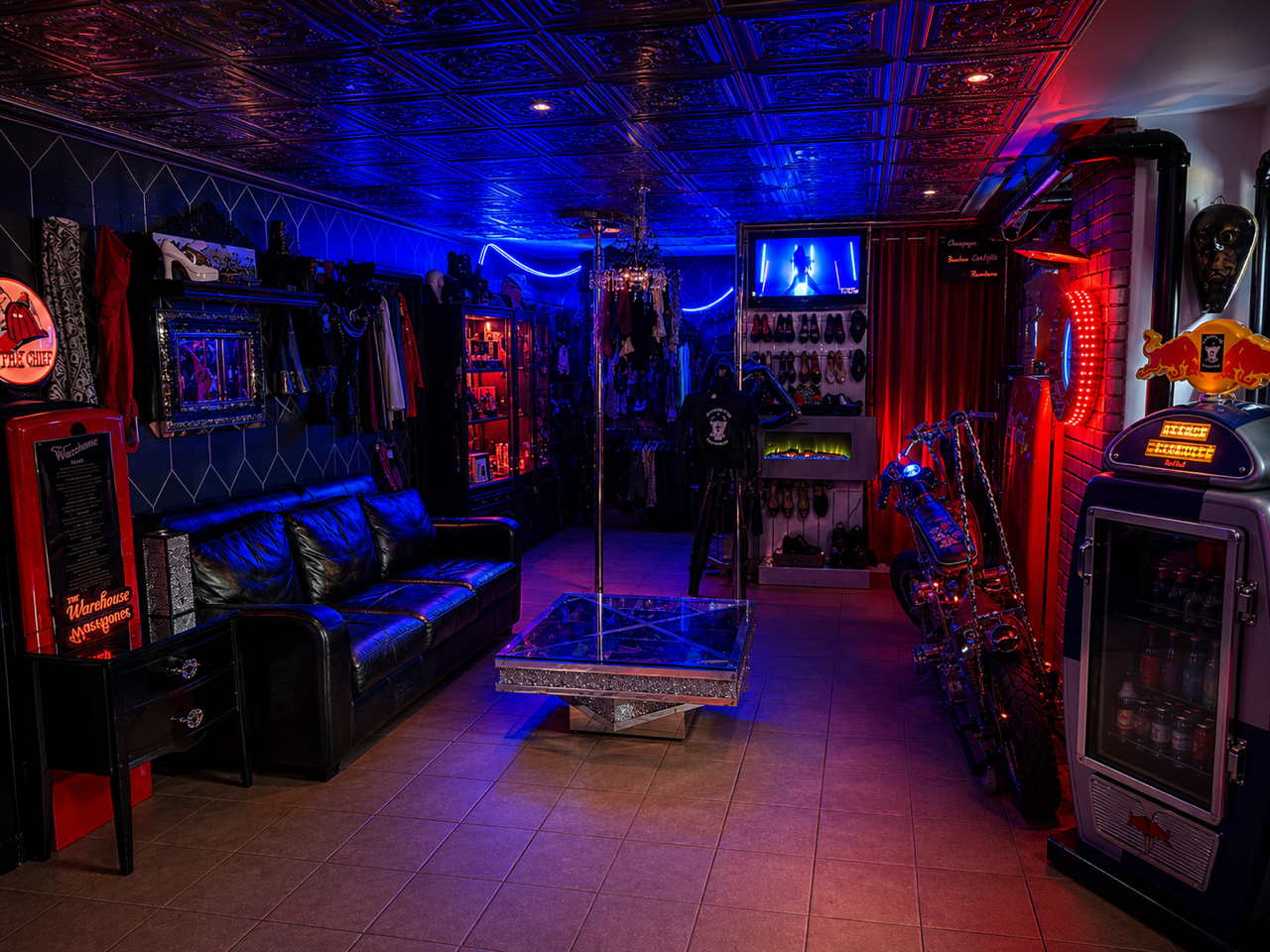 Wide view of the Naughty Nook shop and lounge